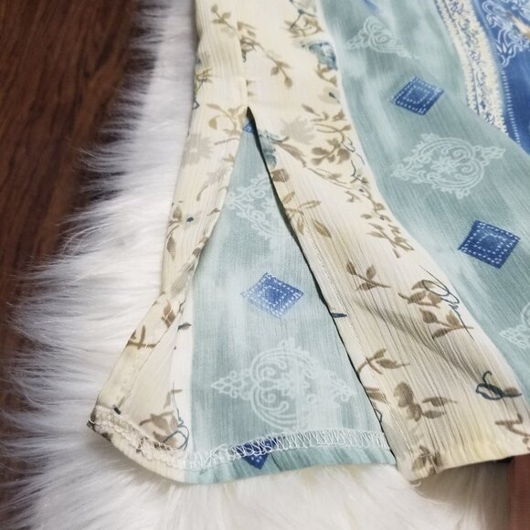 🍉Vintage Bohemian Ashley Taylor Blue Ivory 90s Y2K Floral Tunic Button Front - Picture 7 of 16